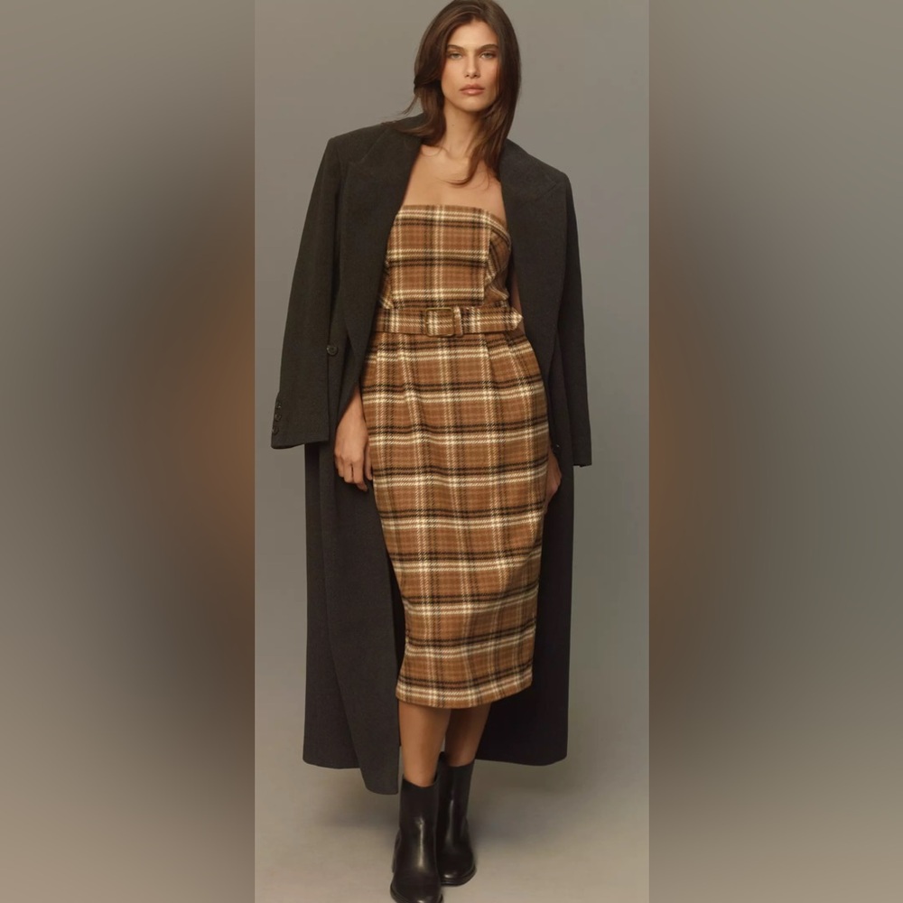By Anthropologie Strapless Belted Midi Dress 

NEW WITH TAGS